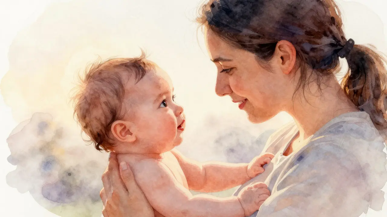 Rodič a dítě dívají do očí po masáži