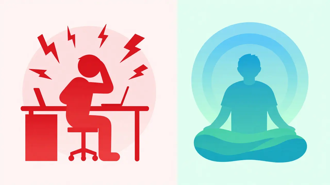 Abstraktní kontrast mezi chaosem stresu a klidem regenerace