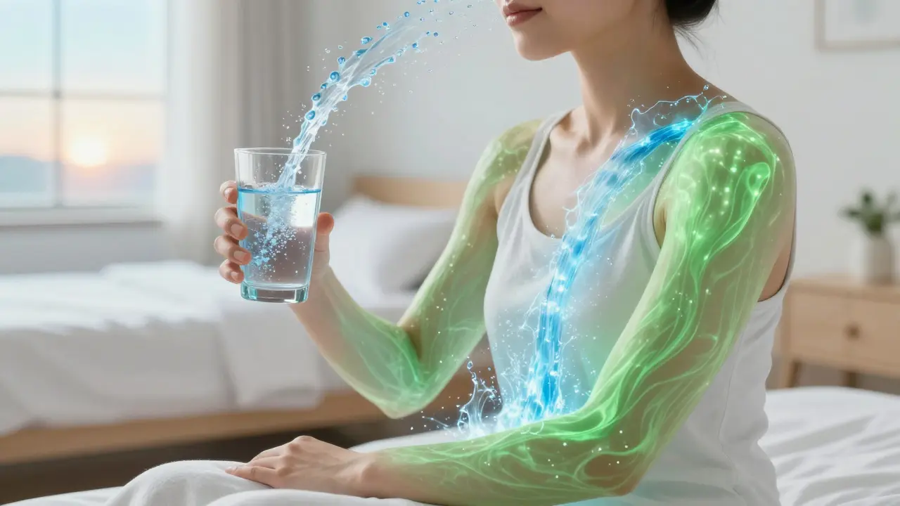 Konceptuální obraz hydratace a regenerace těla po masáži.