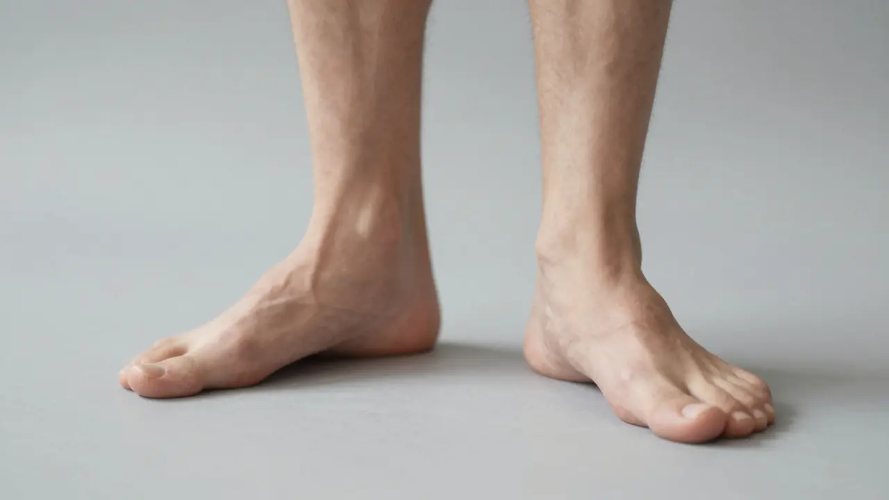 Záběr na nohy a kotníky ilustrující biomechaniku a rovnováhu těla