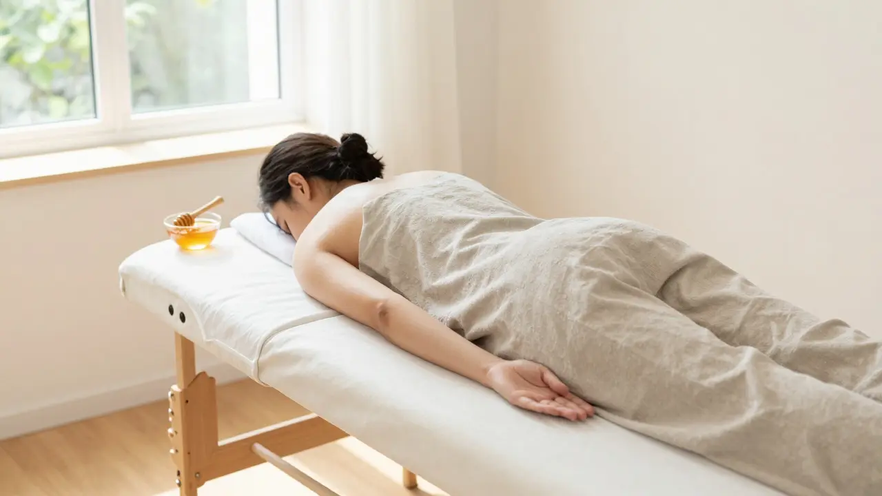 Uvolněná osoba po medové masáži ve wellness centru