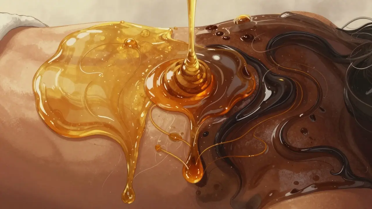 Ilustrace změny barvy medu při detoxikaci těla