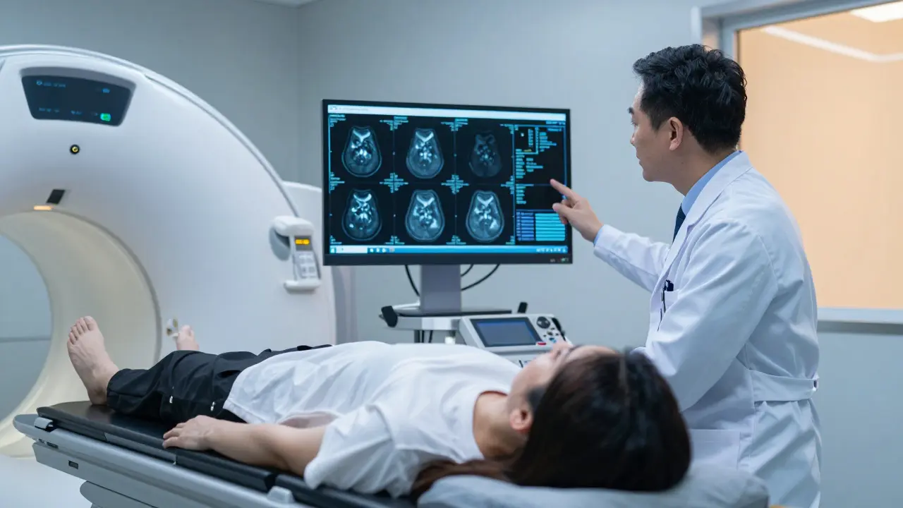 Pacient na CT skeneru při diagnostice nádorů